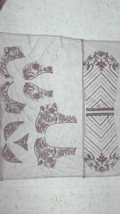 Lavender Pure Premium Net Handwork Kasti &amp; Motif Zari Metallic Sequins Work Wedding Saree