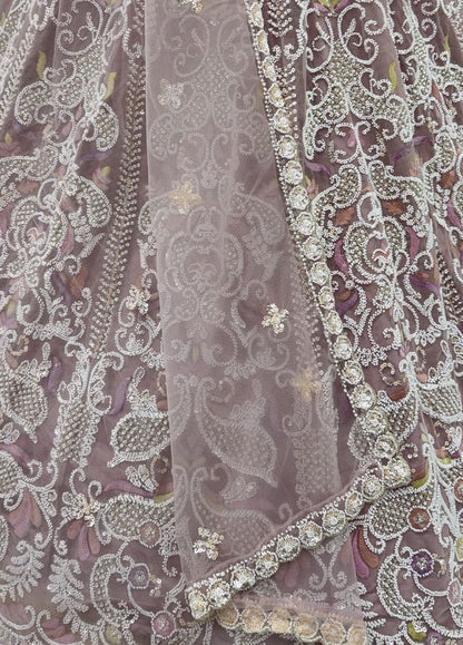 Lilac Pure Heavy Net Motif Handwork Zari Sequins Work Bridal Lehenga Choli