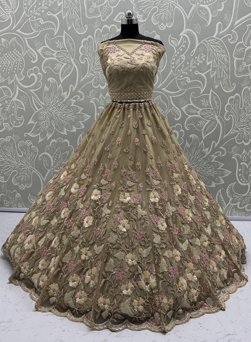 Golden Pure Soft Net Heavy Embroidery Work Bridal Lehenga Bridal Lehenga Anant Tex Exports Pvt.Ltd..