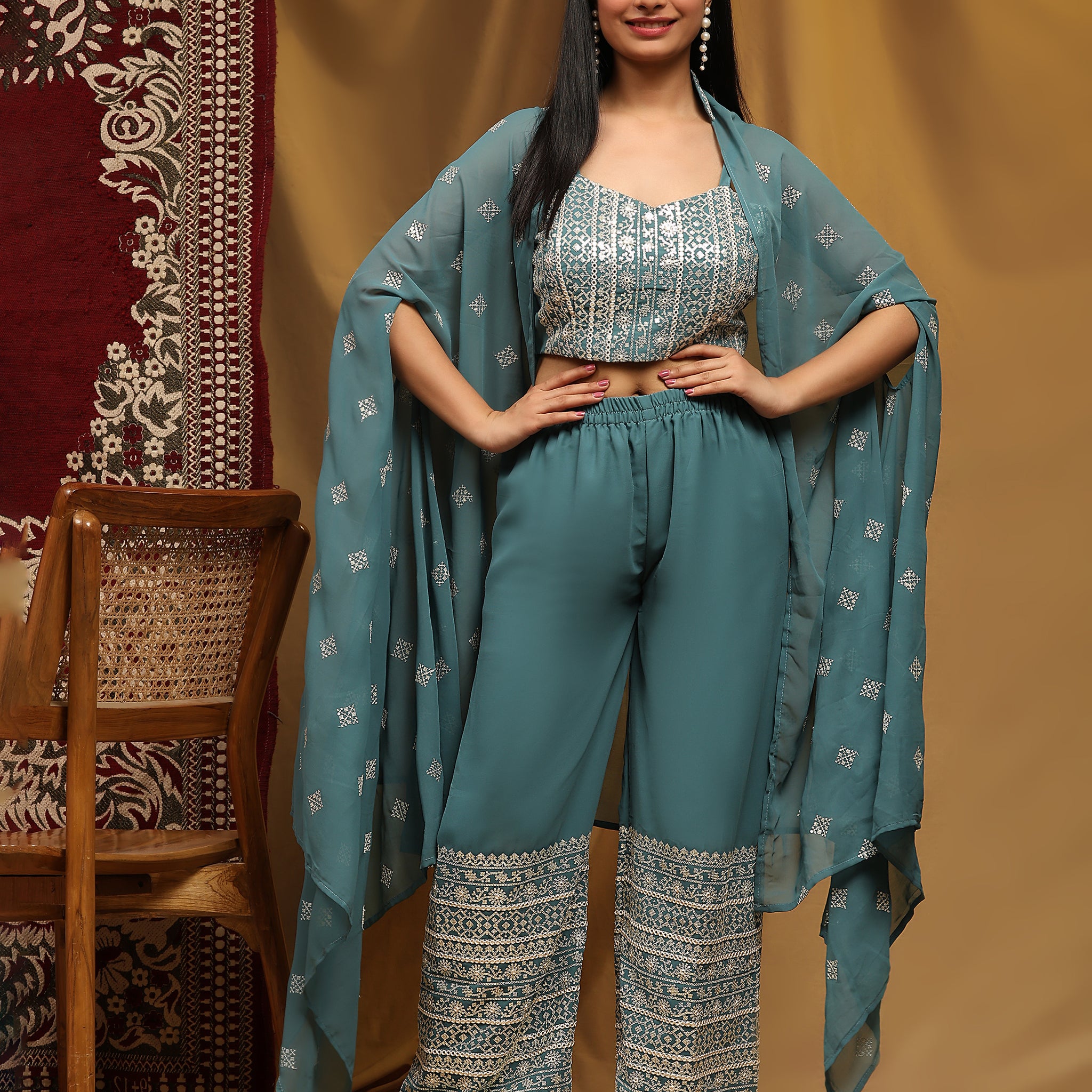 Beautiful Designer Occasion Wear Western Style Plazzo Suit