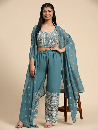 Beautiful Designer Occasion Wear Western Style Plazzo Suit