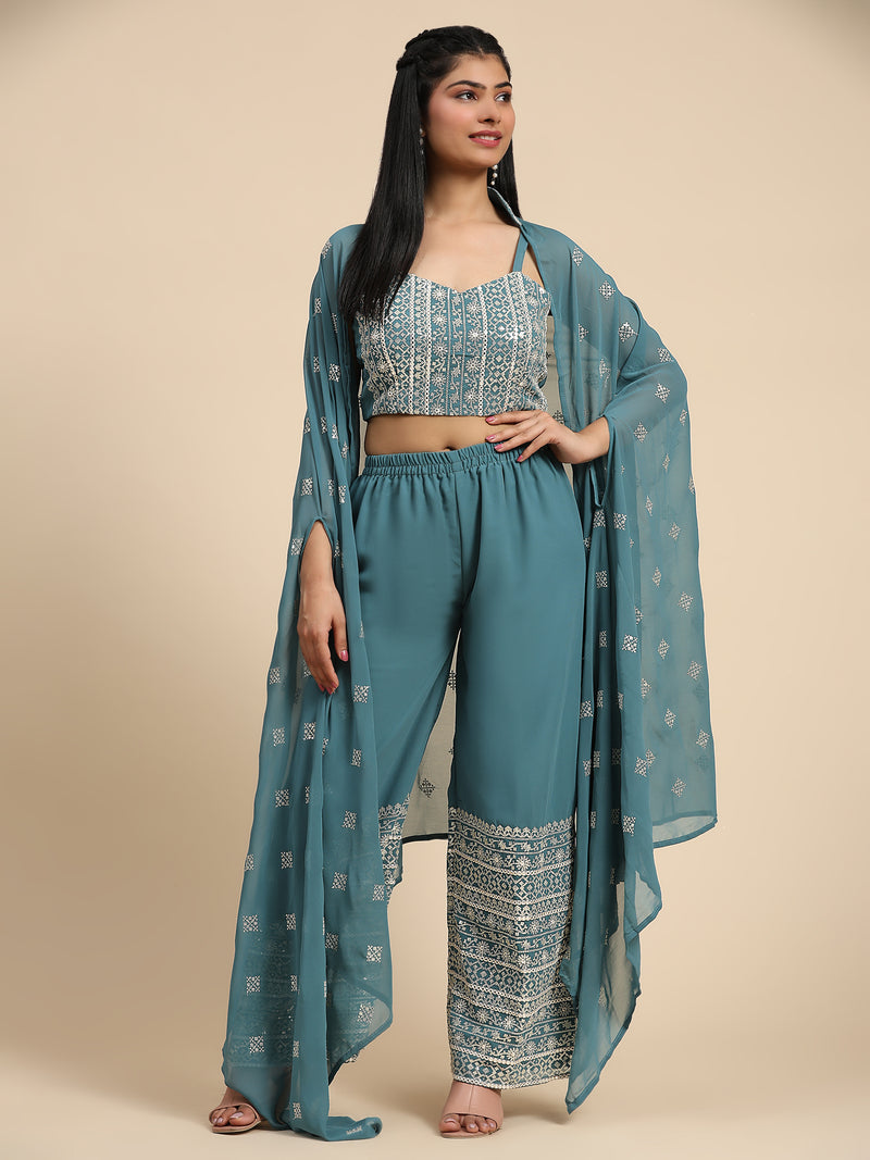 Beautiful Designer Occasion Wear Western Style Plazzo Suit