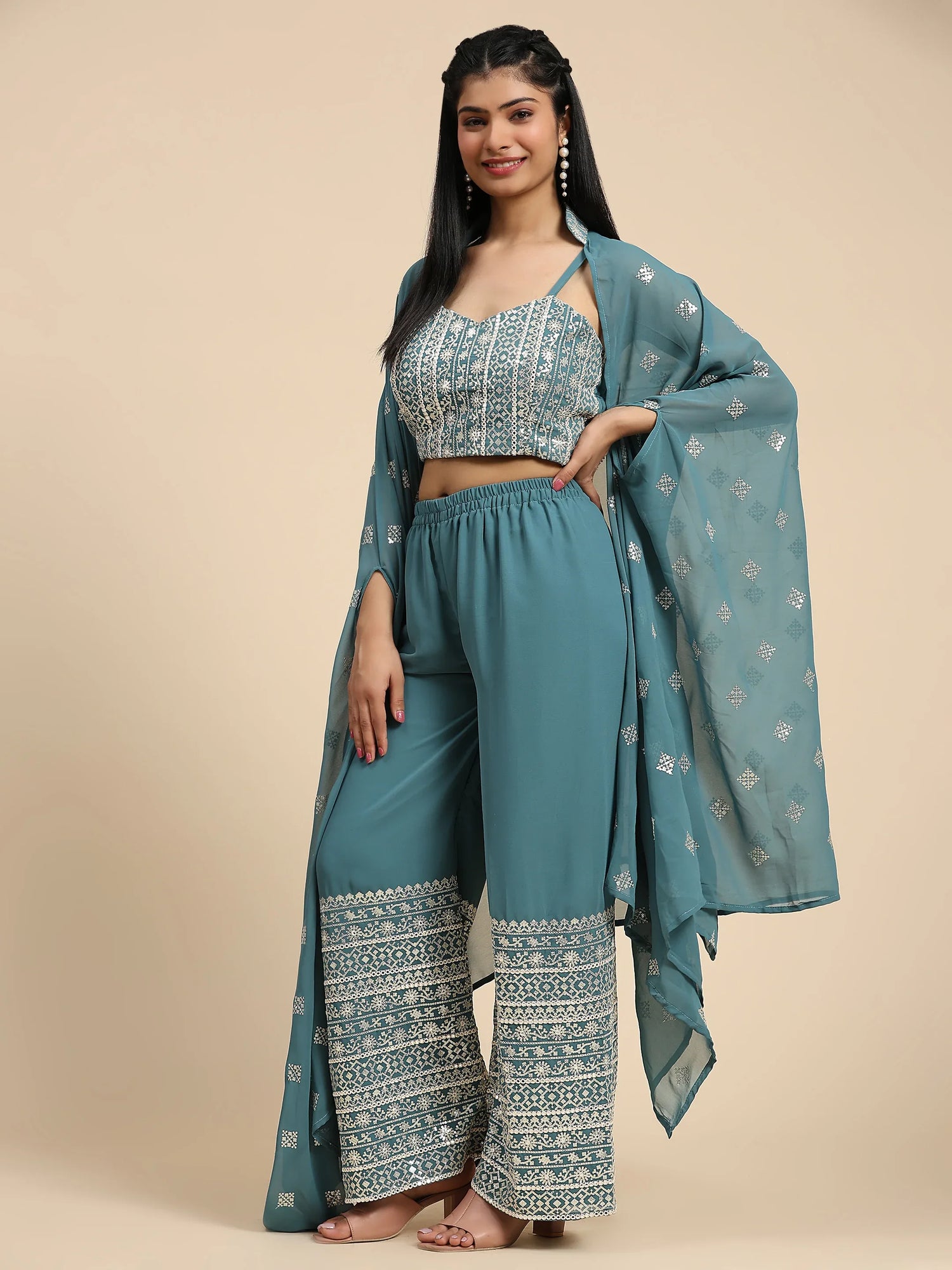 Beautiful Designer Occasion Wear Western Style Plazzo Suit