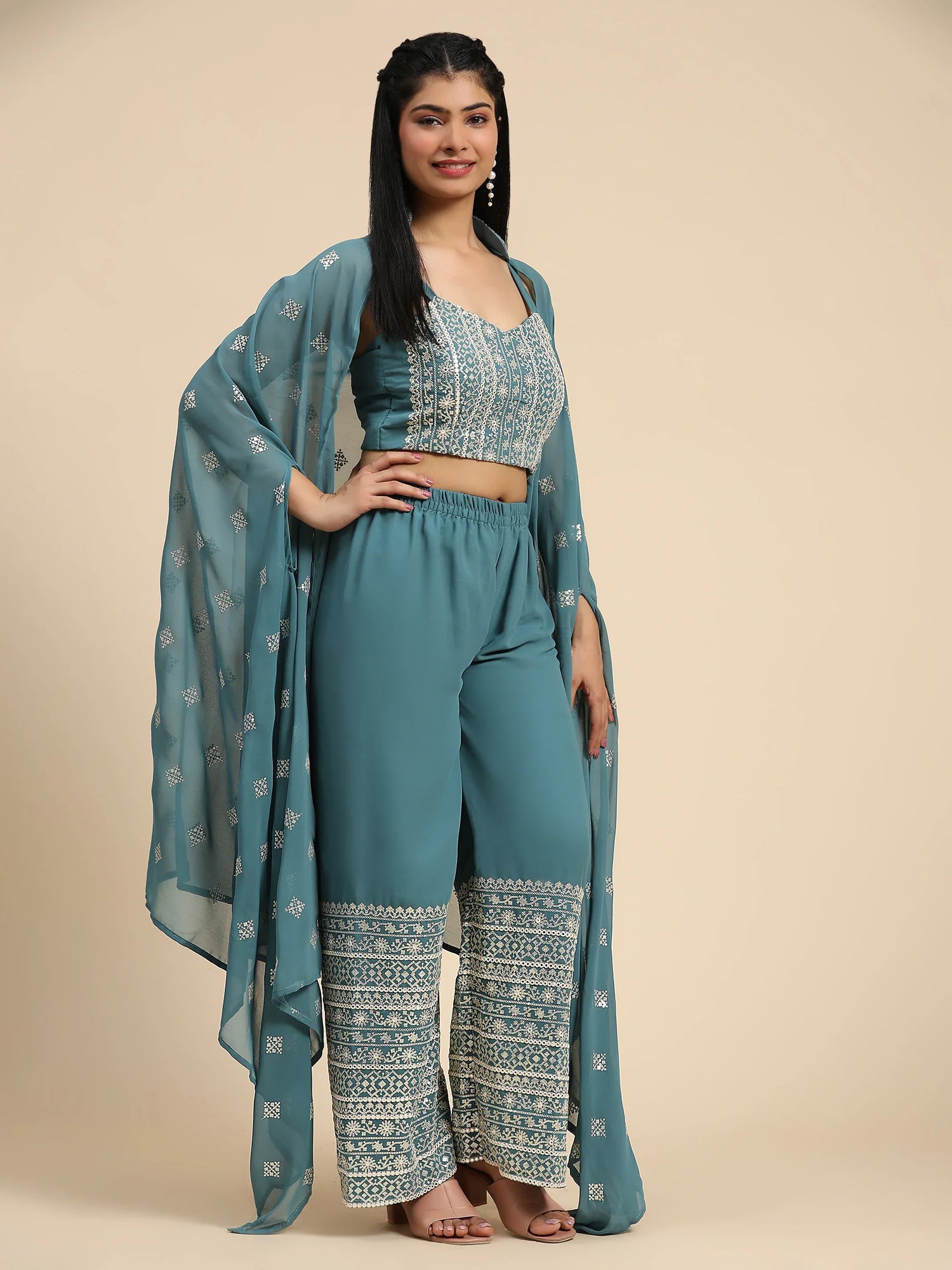 Beautiful Designer Occasion Wear Western Style Plazzo Suit