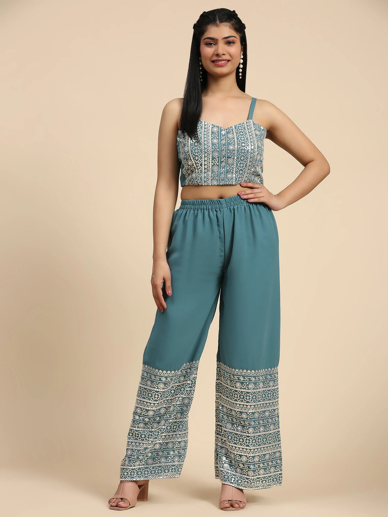 Beautiful Designer Occasion Wear Western Style Plazzo Suit