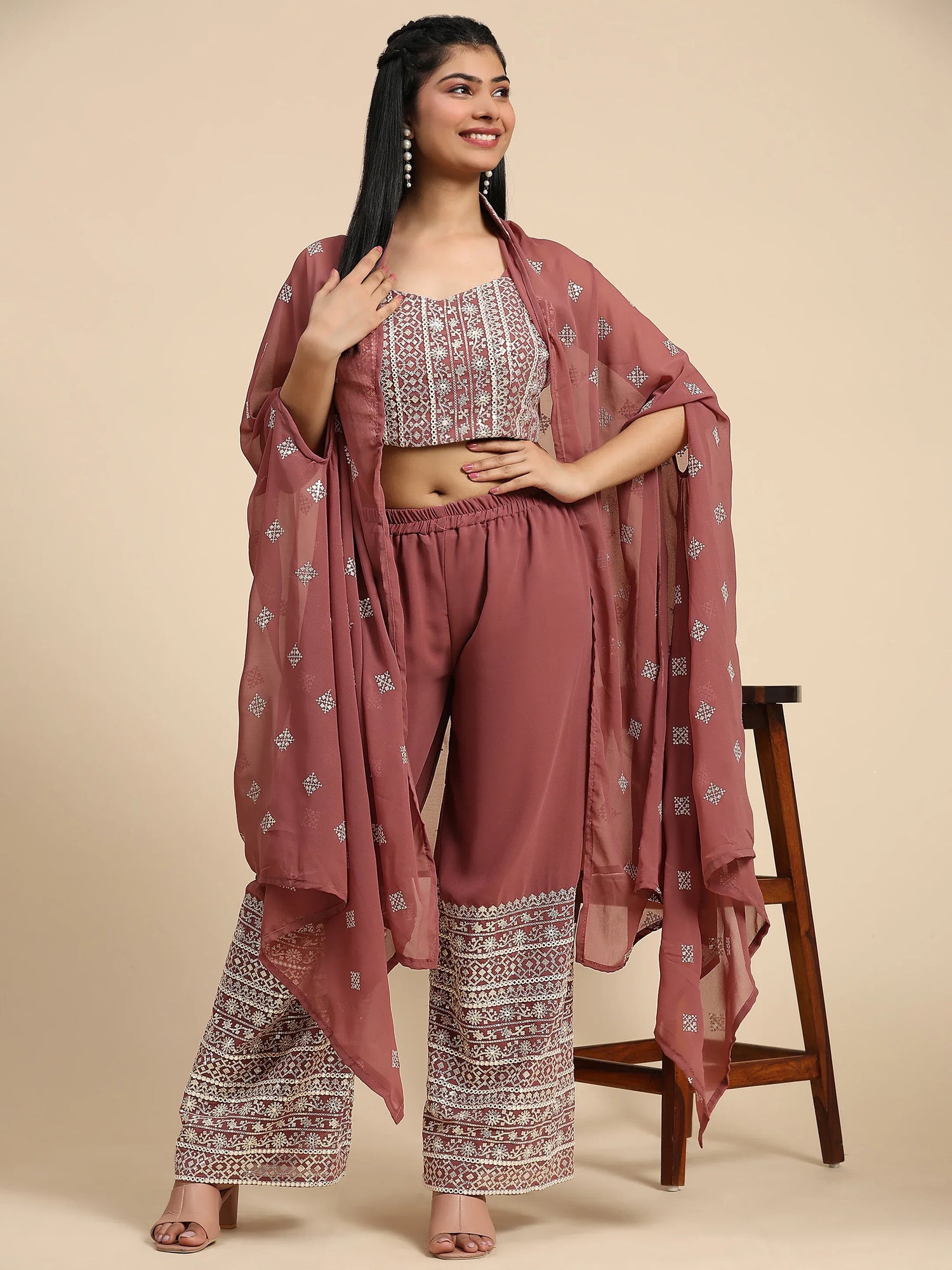 Beautiful Designer Occasion Wear Western Style Plazzo Suit
