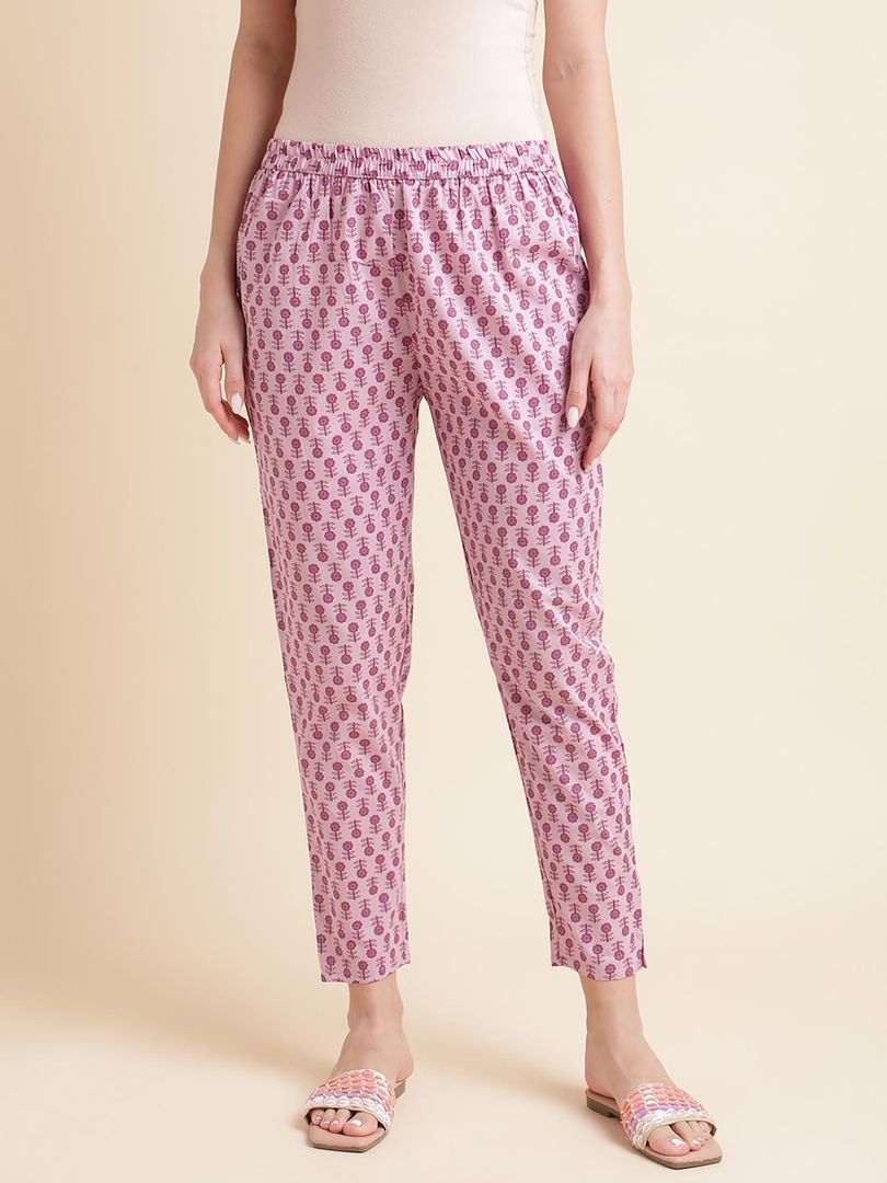 Beautiful Women's Pink Floral Print Pure Cotton Kurta with Trousers & Dupatta