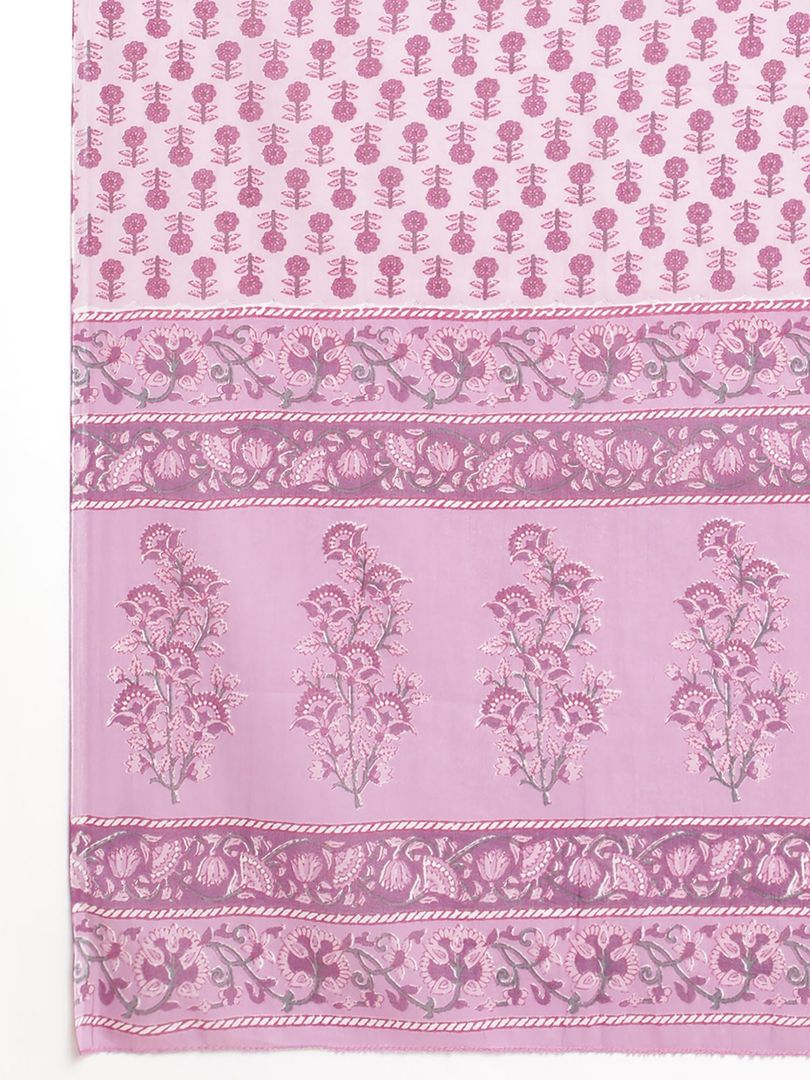 Beautiful Women's Pink Floral Print Pure Cotton Kurta with Trousers & Dupatta