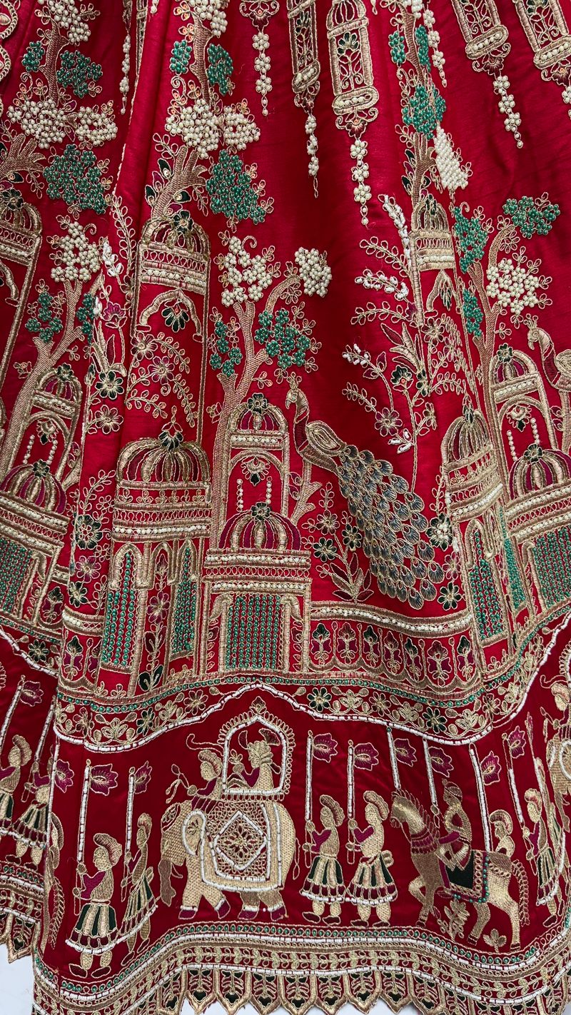 Red Pure Soft Silk Heavy Embroidery Work Bridal Lehenga