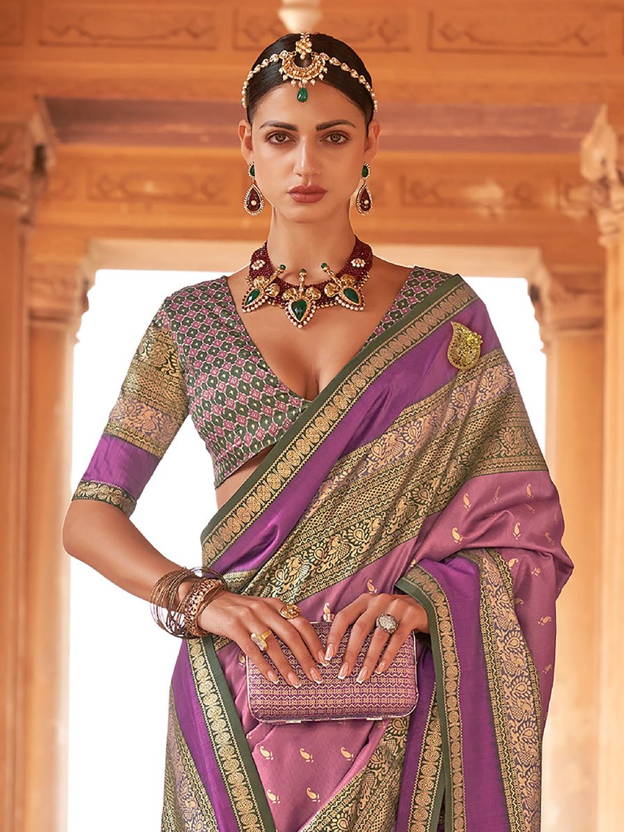 Mauve Patola Silk Traditional Woven Saree ##color## Patola Saree with premium fabric and embroidery