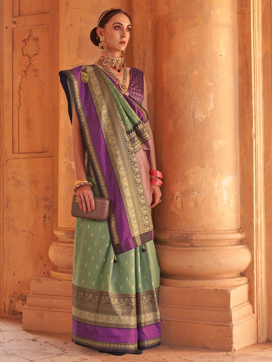 Sea Green Patola Silk Traditional Woven Saree 