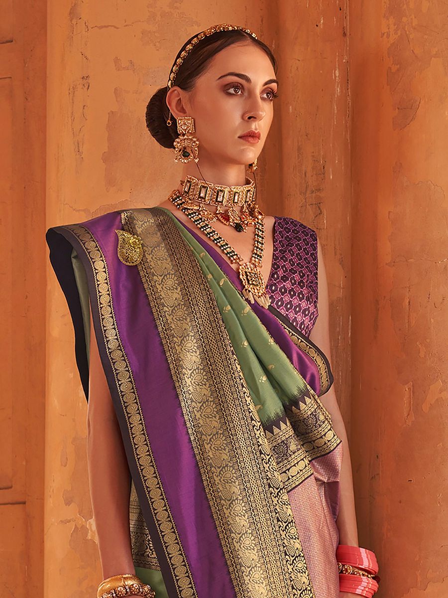 Sea Green Patola Silk Traditional Woven Saree ##color## Patola Saree with premium fabric and embroidery