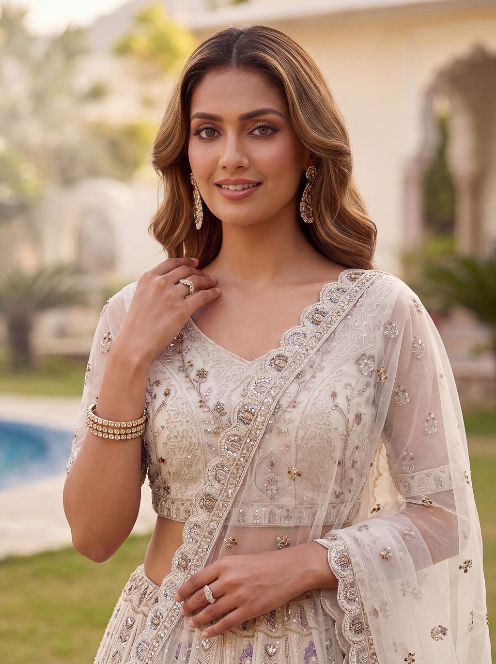 White Pure Soft Heavy Net Fancy Embroidery Work Bridal Lehenga Choli