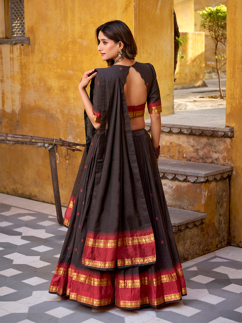 Black Color Zari Weaving Work Chanderi Lehenga Choli ##color## Sequins Lehenga with premium fabric and embroidery