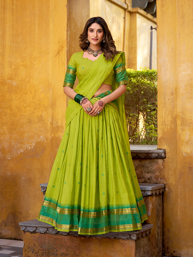 Parrot Color Zari Weaving Work Chanderi Lehenga Choli 