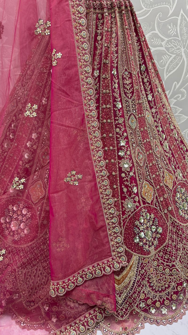 Pink Pure Soft Orgenza Sequins Work Bridal Lehenga Choli