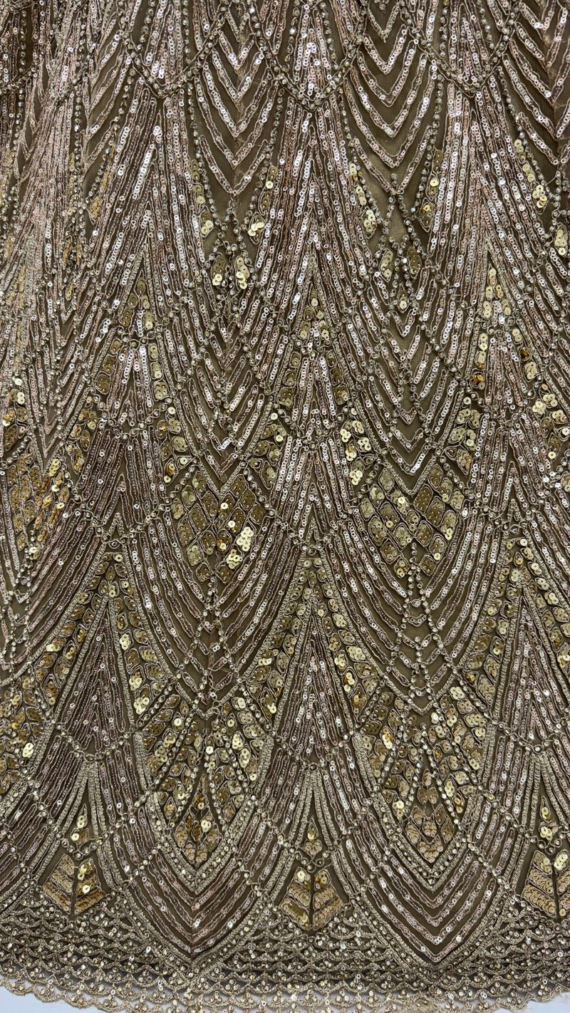 Golden Pure Soft Net Heavy Embroidery Work Bridal Lehenga