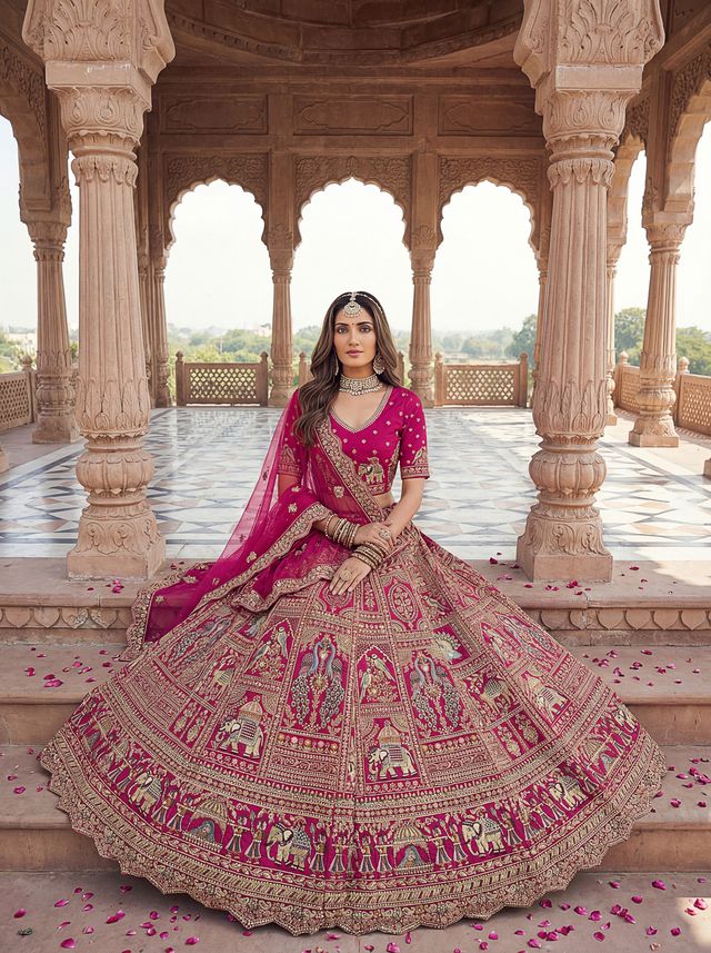 Rani Pink Pure Soft Gadwal Silk Heavy Embroidery Work Bridal Lehenga 