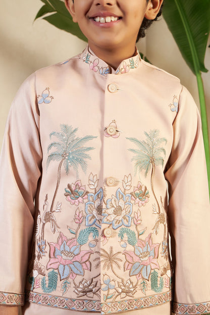 Chiku Pure Viscose Silk Silk Kids Boy Kurta Pajama With Koti Jacket 