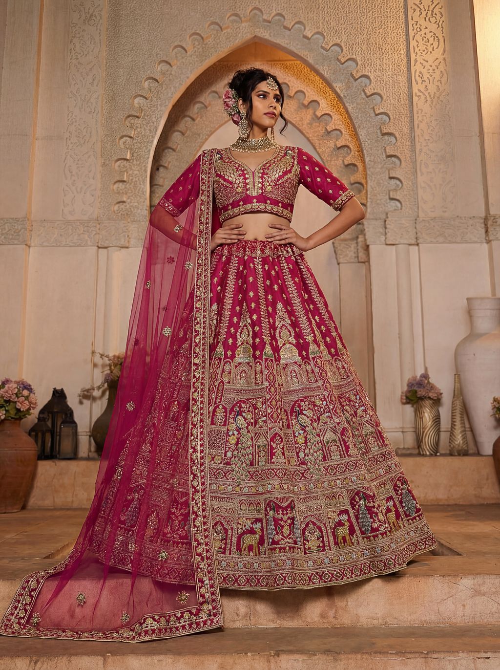 Rani Pink Pure Soft Silk Heavy Embroidery Work Bridal Lehenga 