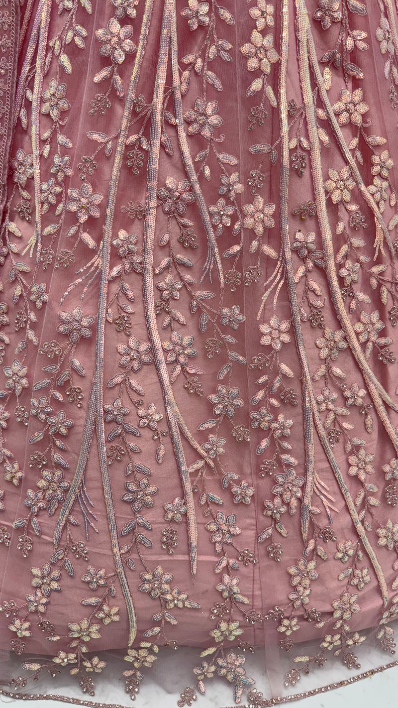 Pink Pure Soft Net Heavy Embroidery Work Bridal Lehenga