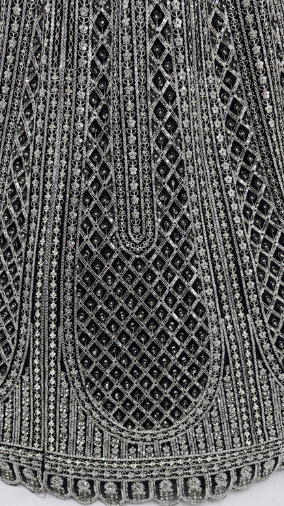 Black Pure Soft Net Heavy Embroidery Work Bridal Lehenga