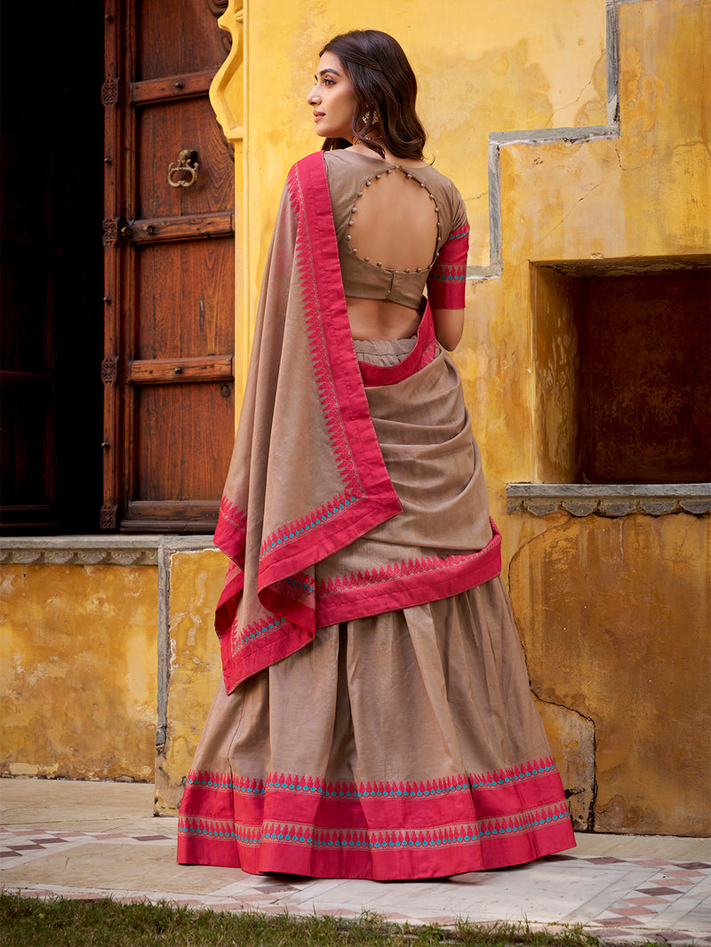 Chiku Color Thread Work With Chanderi Lehenga Choli 