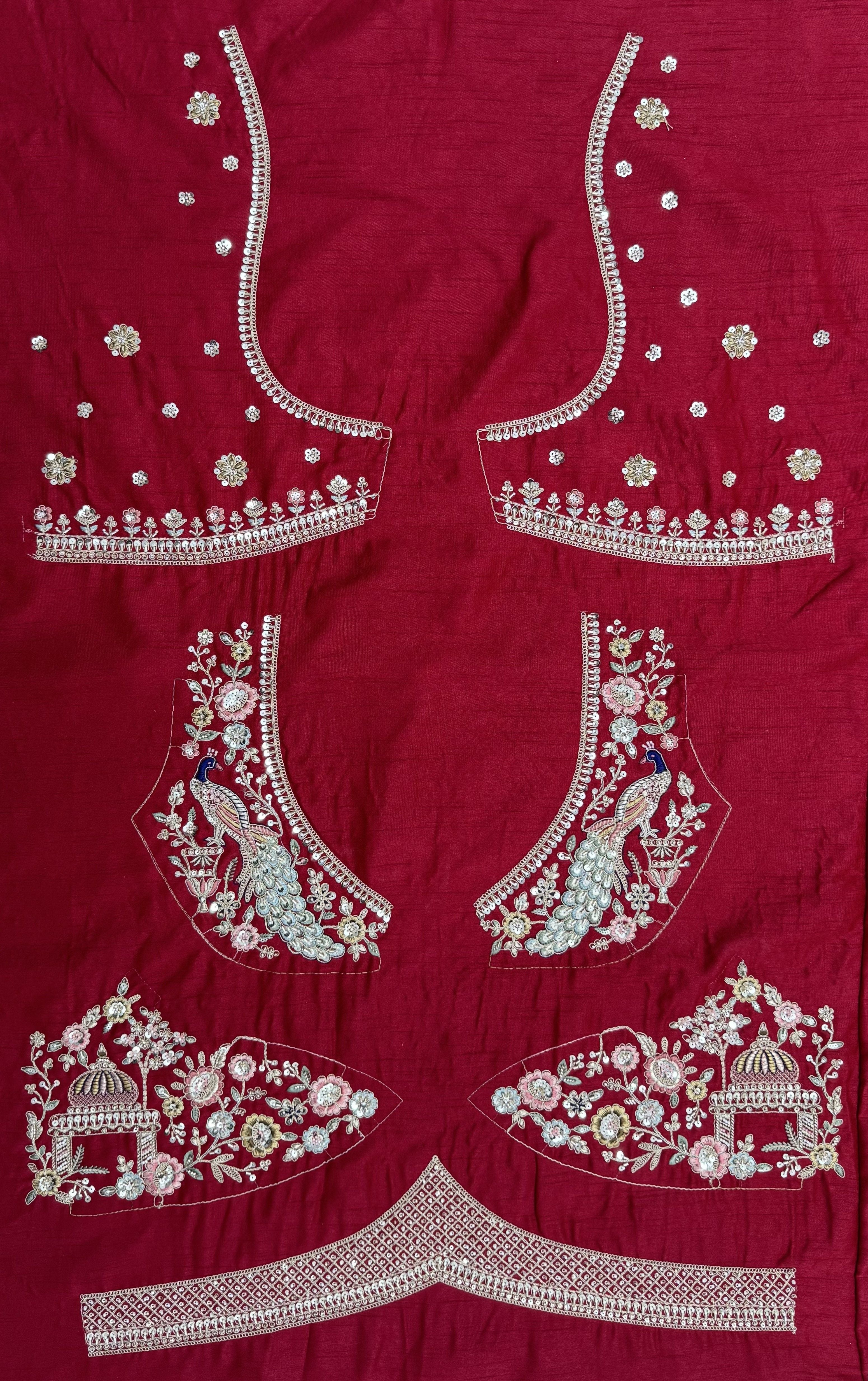 Red Pure Soft Multi Color Motif Multi thread Embroidery Sequins Work Bridal Lehenga Choli