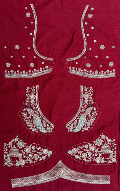 Red Pure Soft Multi Color Motif Multi thread Embroidery Sequins Work Bridal Lehenga Choli