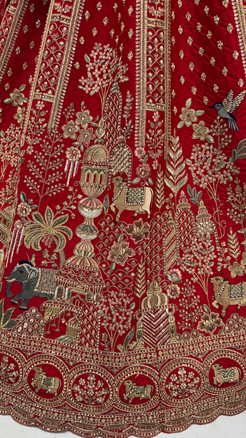 Red Pure Soft Gadwal Silk Heavy Embroidery Work Bridal Lehenga 