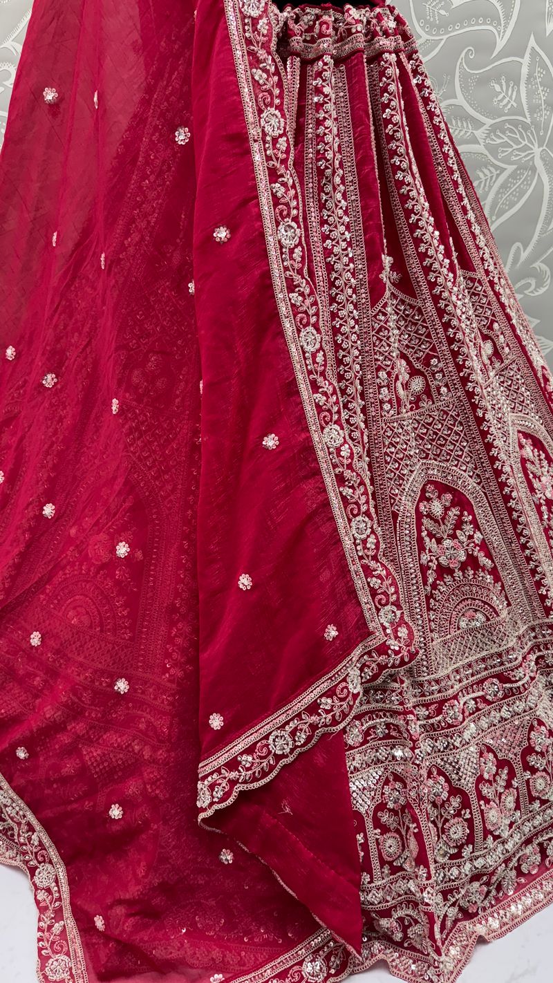 Red Pure Soft Satin Silk Heavy Embroidery Work Bridal Lehenga