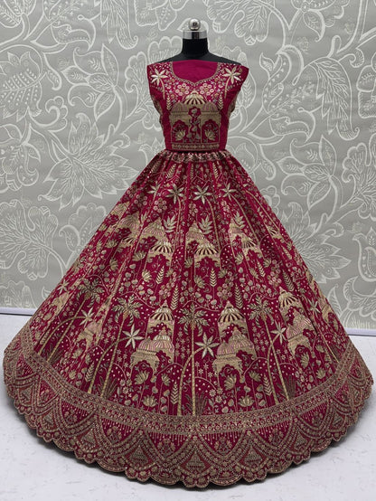Rani Pink Pure Soft Silk Heavy Embroidery Work Bridal Lehenga 
