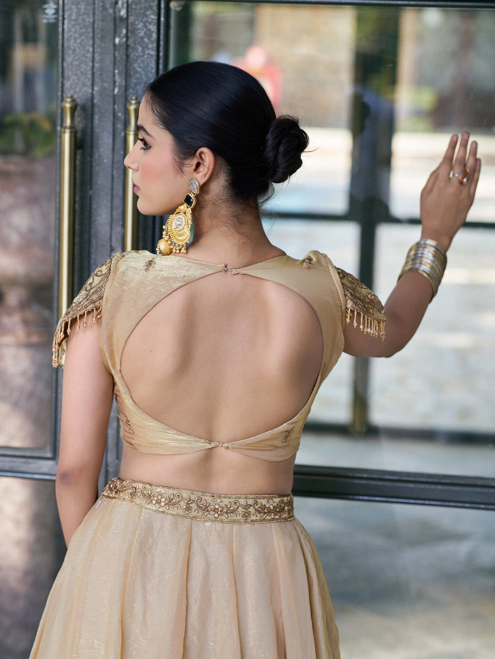 Cream Pure Fendi Silk Sequins &amp; Thread Embroidery Work Lehenga Choli
