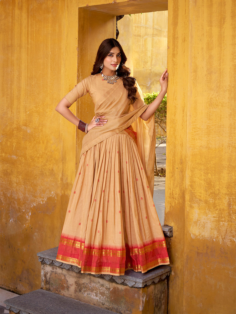 Cream Color Zari Weaving Work Chanderi Lehenga Choli 