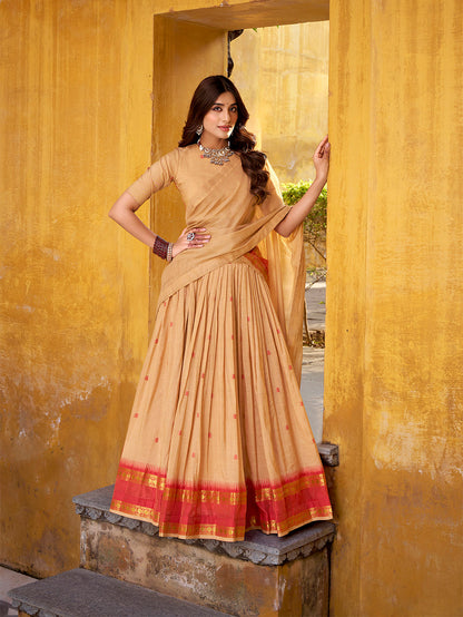 Cream Color Zari Weaving Work Chanderi Lehenga Choli 