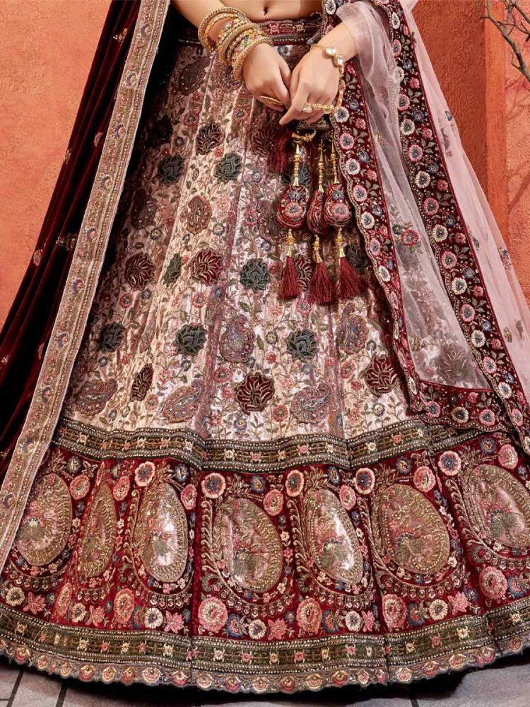 Beautiful Designer Bridal Pink Velvet Hand Work Lehenga Choli