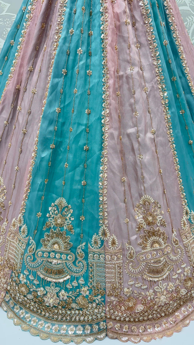 Multi Pure Soft Satin Silk Heavy Beads Motif Zari Embroidery Sequins Work Bridal Lehenga Choli