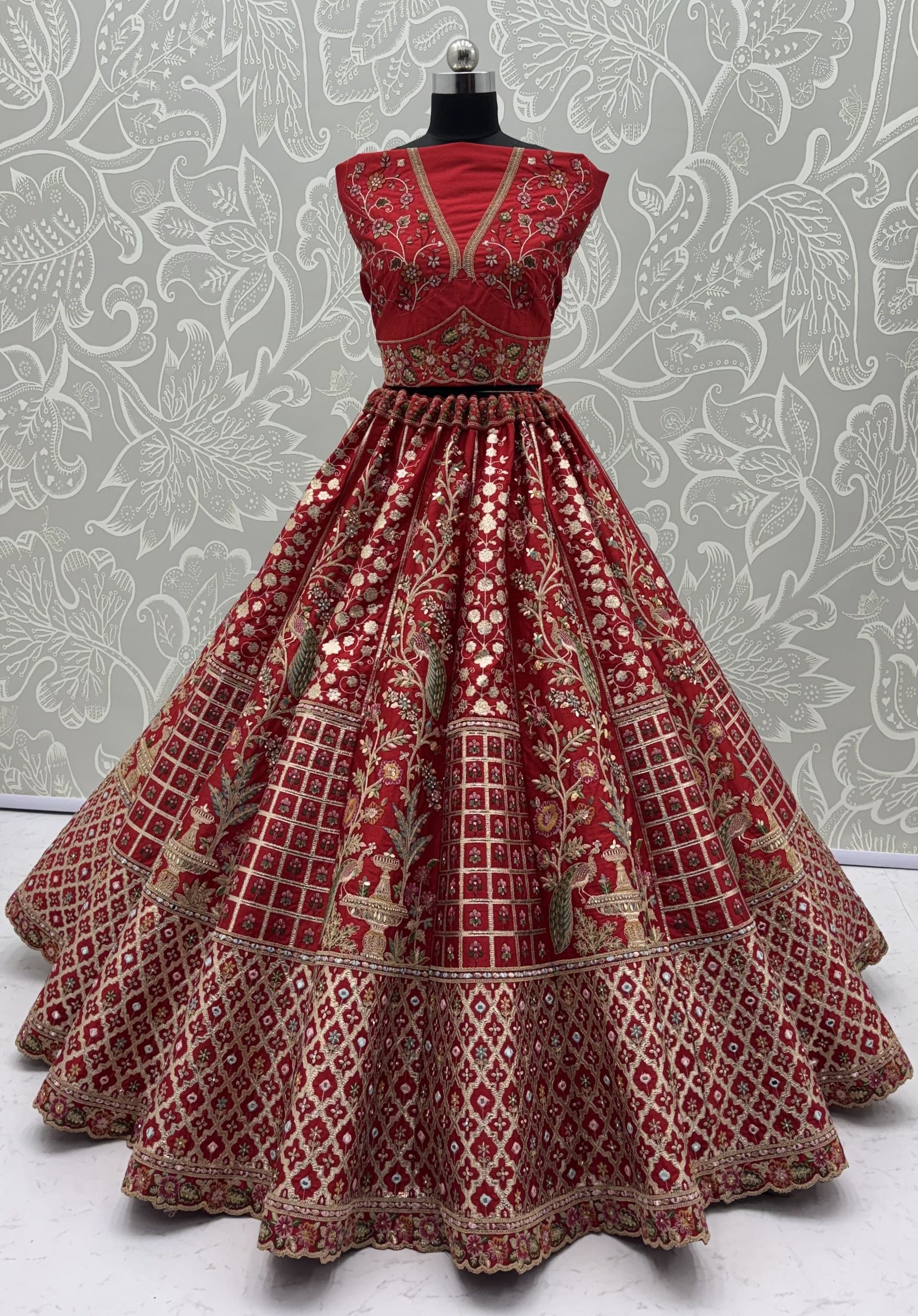 Red Pure Soft Gadhwal Silk Heavy Embroidery Work Bridal Lehenga Choli