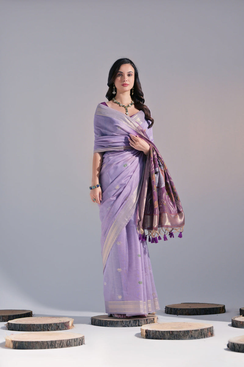 Blossom Purple Soft Muga Cotton Saree