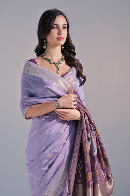 Blossom Purple Soft Muga Cotton Saree Munga Cotton Saree Anant Tex Exports Pvt.Ltd..