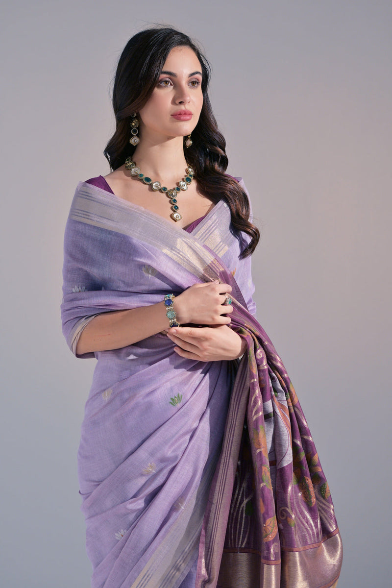 Blossom Purple Soft Muga Cotton Saree