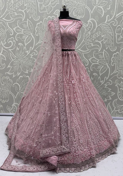 Pink Pure Soft Net Heavy Embroidery Work Bridal Lehenga Bridal Lehenga Anant Tex Exports Pvt.Ltd..