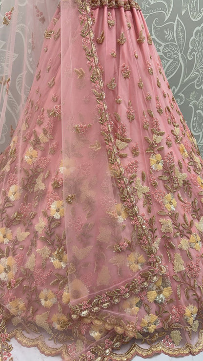 Pink Pure Soft Net Heavy Embroidery Work Bridal Lehenga Bridal Lehenga Anant Tex Exports Pvt.Ltd..