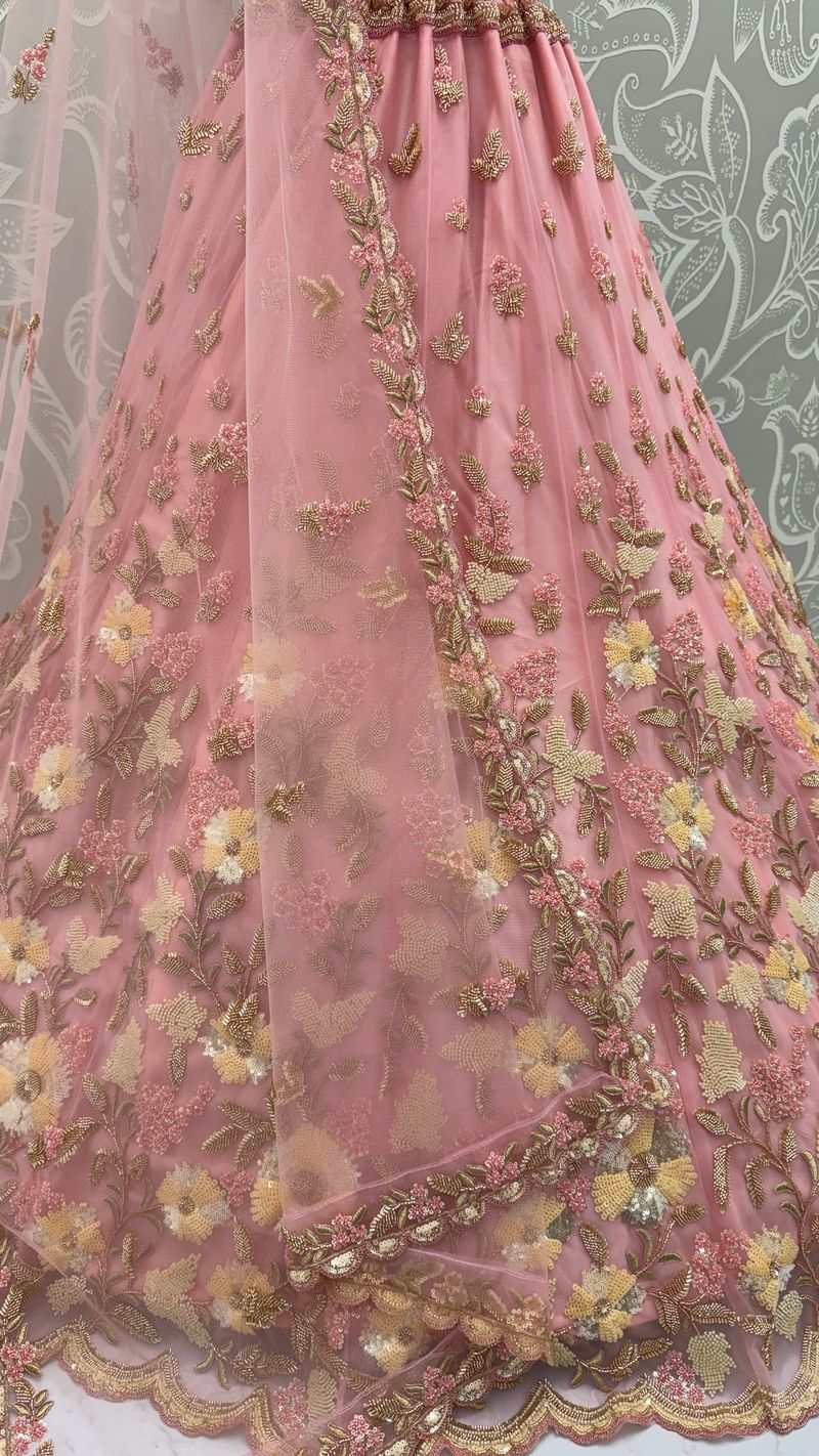 Pink Pure Soft Net Heavy Embroidery Work Bridal Lehenga