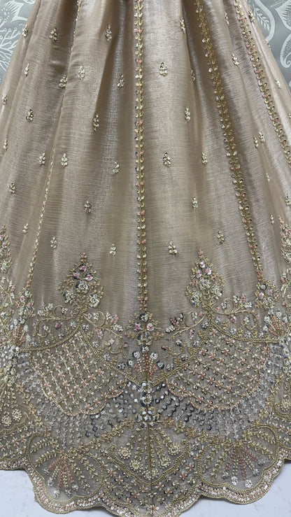 Beige Pure Soft Net Heavy Embroidery Work Bridal Lehenga