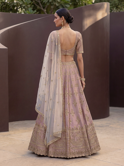 Powder Pink Pure Soft Heavy Silk Sequins Embroidery Work Bridal Lehenga 