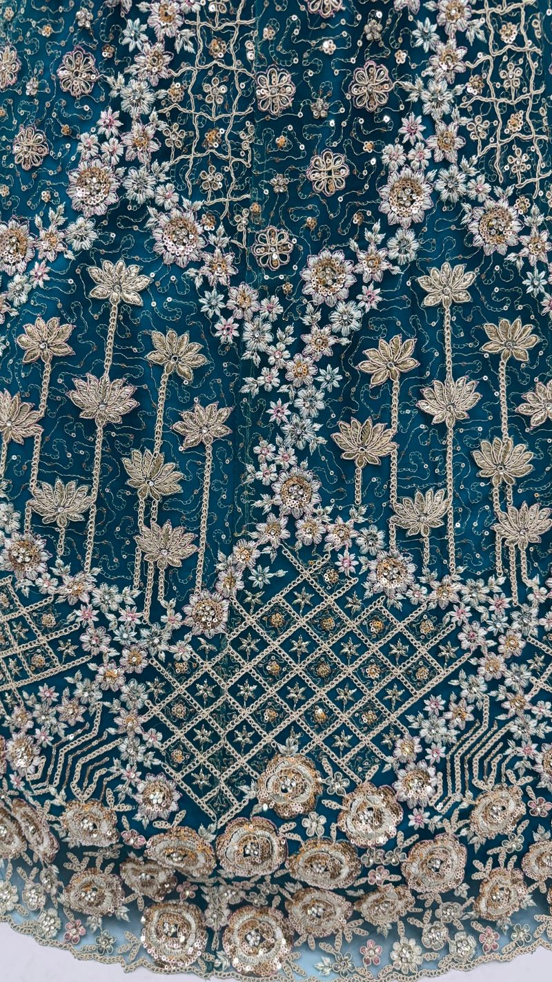 Firozi Pure Soft Net Heavy Embroidery Work Bridal Lehenga