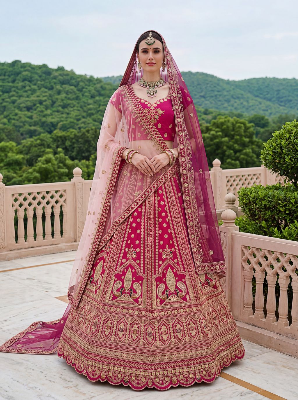 Pink Pure Soft Heavy Silk Sequins Embroidery Work Bridal Lehenga 