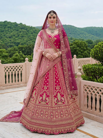 Pink Pure Soft Heavy Silk Sequins Embroidery Work Bridal Lehenga 
