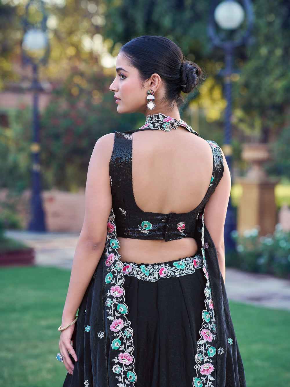 Black Pure Frendy Silk Sequins and Thread Embroidery Work Lehenga Choli
